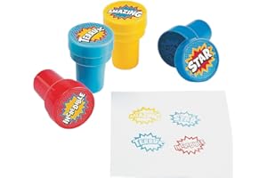 FUN EXPRESS MunchieMoosKids Pack of 4 - Plastic Superhero Self Ink Stampers - Teacher Rewards