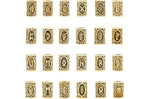 FLOATDREAM 24 Pièces Perles Viking Barbe Nordique, Perle de Barbe Vikings, Perles de Cheveux, pour Retoucher les Coiffures, les Barbes et pour Décorer les Cheveux (Dorés)