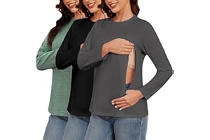 Love2Mi 3er Pack Damen Langarm Stillshirt mit Reißverschluss Umstandsmode zum Stillen T-Shirts fur Schwangere