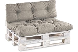 HOME DESIGN & CONFORT® 2 Cojines para Palets Extra Relleno(Asiento y Respaldo), Impermeable para Interior y Exterior, Cojín de Asiento 120x80 cm, Respaldo 120x40 cm. (Gris Claro)