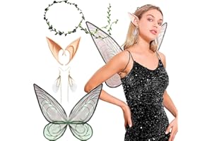 JeVenis Sexy Hada Alas para Adultos Alas de Hada Negras Disfraz de Hada para Mujer Elf Orejas Floral Diadema Corona Hada Alas Pendientes