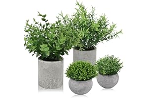 Beinhome Fake Plants Set of 4 - Small Decorative Artificial Plants Indoors in Pots, Plastic Faux Desk Plant, Office Table Plants