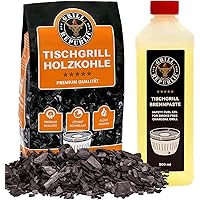 Grill Republic Tischgrill-Kohle 2,5kg & Brennpaste 500ml / 100% reine Buchenholzkohle für rauchfreie Tischgrills wie den…