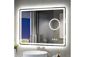 STARLEAD Lustro łazienkowe z oświetleniem, 80 x 60 cm, 5 x lupa i Bluetooth, możliwość ściemniania, 3 temperatury barwowe 3000-6500 K, funkcja zapisu, IP44, lustro łazienkowe, szkło hartowane, poziomo