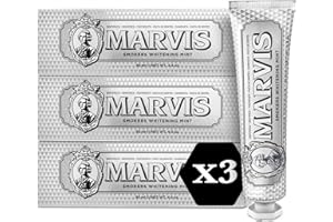 Marvis Smokers Whitening Mint Dentifricio, 3 × 85 ml, Dentifricio sbiancante favorisce uno sbiancamento naturale dei denti, dentifricio rimuove la placca e dona freschezza duratura