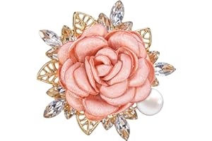 TWERUNA Rose Flower Brooch Pin for Women, Pink Floral Brooches with Crystal Pearl, Elegant Flower Lapel Pins for Boutonniere, Wedding Party Valentine's Day