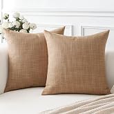 Artscope Set of 2 Decorative Square Linen Cushion Covers 60 x 60 cm for Home Decor Sofa Bedroom Car 24x24 Light Brown