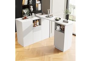 ModernLuxe 360° drehbarer Bartisch mit Marmor-Arbeitsplatte, Multifunktionale Bar mit Stauraum, Ausziehbar und Flexibel, L-förmig oder linear, für Küche, Wohnzimmer und Esszimmer – Weiß