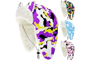 JpGdn Dog Winter Hats for Small Dog Girl Trapper Hats with Ear Flaps Soft Fleece with Adjustable Elastic Cord Purple Camo S