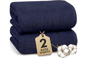 NOVO HOME Bath Sheets - Extra Large Bathroom Sheet Set – Pack of 2 Jumbo Towels Navy Blue (90x180cm) – 100% Cotton Soft Quick Dry Large Bath Towels for Adults Hotel Spa Bathroom Use