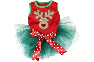Petitebelle Reindeer Face Puppy Dog Dress (Red/Green, Large)