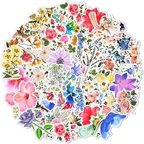 Blumen-Aufkleber 110 Stück – Wasserfest, Selbstklebend, Bunt Für Scrapbooking & DIY