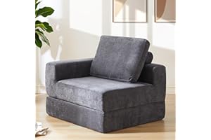 Jamdok 20cm Thick Convertible Folding Sofa Bed,Single Guest Sleeper with L-Shaped Armrest,Freestanding Chair for Living Room,Bedroom,Office,Apartment,Dark Grey (1, Right-Armrest)