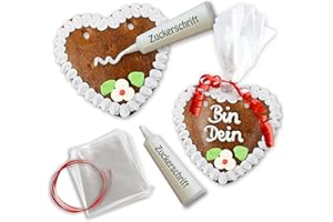 ‎LEBKUCHENWELT Lebkuchen Herz Rohlinge Set zum selber Beschriften mit Wunschtext - 15cm - Randfarbe: Weiß von LEBKUCHEN WELT