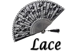 OMyTea "Sexy Lace" Folding Hand Held Fan for Women - With a Fabric Sleeve for Protection - Chinese/Japanese/Spanish Vintage Retro Style for Wedding, Dancing, Church, Party, Gifts (Black)