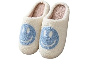 Meik Mangni Hausschuhe mit Fröhliches Gesicht Damen Herren Weicher Plüsch Retro Hausschuhe Frauen Bequeme Warme Pantoffeln Trendiger Slipper drinnen und draußen,35-46 EU