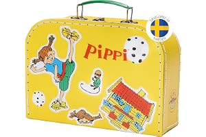 Pippi Pappväska Gul 25 cm - Barnväska med Pippi Långstrump Illustrationer - Perfekt för Lek och Äventyr