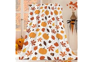 JOOCAR Flannel Throw Blanket Fall Pumpkin Autumn Leaves Cozy and Soft Plush Warm Blankets for Bed Couch Living Room Sofa Chair