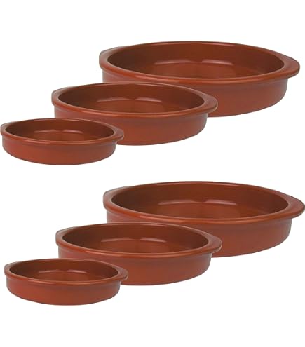 MamboCat Cazuela Bernd Schaal met handvat, set van 6 kommen, 300 ml, rond, 16 cm, van klei, geglazuurd, maat M, hittebestendig, voor ovenschotel, Tiramisu Fingerfood, uniek, handgemaakt, vintage