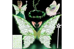 YEAHBOOM Luminose ali di Fata a Led, ali di Farfalla con Orecchie da Elfo, Cerchietto da Fata a Led e Bacchette di Fata a Stella, ali di Farfalla, Ali da Principessa, Costume da ala Per Feste a Tema Carnevale