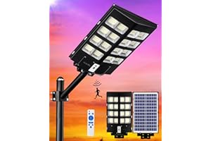 Gefolly 800W Lampione Solare LED Esterno, 256000LM Dal Tramonto All'alba IP67 Impermeabile Lampioni da Esterni con Sensore di Movimento,6500K Lampione Stradale per Esterni-Luce Sicurezza Stradale