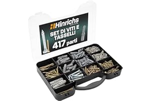 Hinrichs Set Viti e Tasselli universali 417 pezzi - Valigetta con set di tasselli in 4 misure 204 pezzi + set di viti in 9 misure 213 pezzi in totale - Set Tasselli e Viti Muro