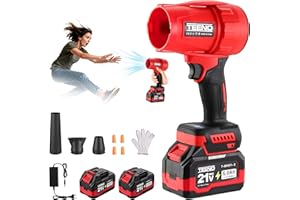 Souffleur sans Fil TEENO, 2x6,0Ah Batteries, 21 V, 35000 TR/Min, Trois Modes de Vitesse, Souffleur à Feuilles sans Fil, Équipé de Trois Buses, Idéal pour Terrasse, Allées et Jardin