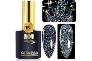 YTD Likomey Smalto Semipermanente per Unghie in gel,15ml Nero Glitterato Riflettente Glitter Colori Smalti Semipermanenti per Unghie,Olografico Ultra Brillante del UV Unghie Gel,SZ010