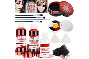 ZQEJEFD Halloween Kunstblut Set mit 60ml Kunstblut Fresh + 50ml Kunstblut Dunkel+50g Kunstblut Gel+30ml Latexmilch+6 Farben Schminke, Fake Blood Wunden Make-Up für Halloween Bilden Vampir Wunde Narbe