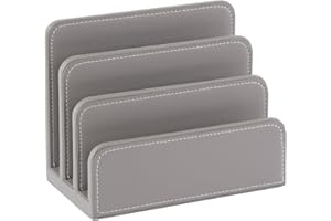 OSCO Faux Leather Mail Sorter & Envelope Organiser – Desk File Storage Stand with Display Slots – Modern Letter Holder Tray Minimalist Home & Office – Grey