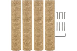 Kathson 4 PCS Cat Scratching Post Replacement 15" Natural Jute Spare Extension Scratch Post for Cats Tree DIY Craft Refill Pole Parts Hemp Rope Scratcher Climbing Perch for Indoor Kitten Brown