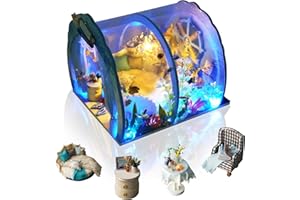 Cuteefun Maison de l'Océan Miniature a Construire DIY Maison Poupee Miniature Bois en Kit avec Meubles et Outils, Cadeau de Bricolage Artisanal, Les Mots de la Mer