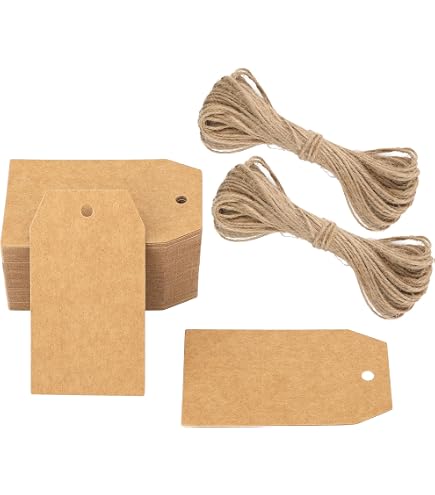 100 Etichette In Carta Kraft Con Foro - Per Regali, Matrimoni, Compleanni, Fai Da Te, Forme Assortite