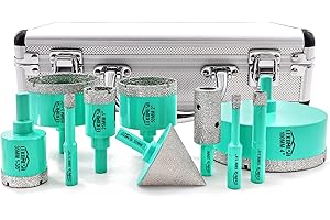 LEKOMESH Tile Hole Saw Kit - (6/8/10/25/35/50/65/100mm+20mm Finger Bit+50mm Chamfer Bit) Diamond Core Drill Bits for Porcelain Ceramic Marble Brick Concrete,Triangle Shank