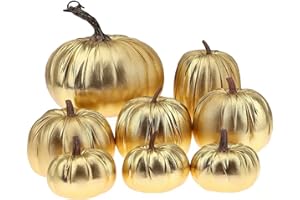 Gresorth 8pcs Falsa Hecho a Mano Oro Cuero Calabazas Artificiales Otoño Cosecha Halloween Decoración Hogar Cocina