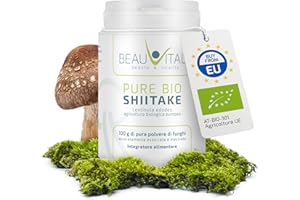 BEAUVITAL Pure Shiitake Bio 100 g Lentinula edodes polvere di funghi medicinali da agricoltura biologica dell'UE, vegana, senza additivi artificiali