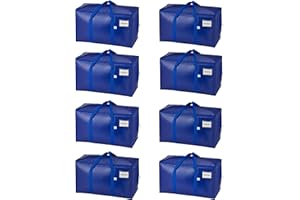 VENO Lot de 8 Sac de Déménagement extra larges avec fermetures éclair et poignées de transport, Sac Rangement Vetement robustes pour un gain de place (Bleu, Lot de 8)