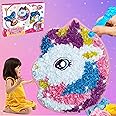 Unicorns Plush Craft Pillow, DIY Fabric by Number Art Kits for Kids, No Sewing, Make Your Own Unicorn Pillow, Kids Creative Learning Activities, Fun with Bright Colors, Plush poke art Toys