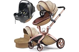 Hot Mom poussette classique combi 3in1 set complet, cadre alu/pneus pleins caoutchouc/pare-pluie/moustiquaire modle F22 (Diej-3, avec siège auto)