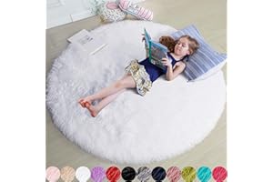 Amdrebio - Tappeto rotondo bianco per camera da letto, soffice tappeto rotondo 1,2 x 10,2 m, per camera dei bambini, tappeto peloso, circolare, morbido per dormitorio, bianco