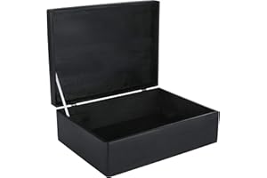 Creative Deco XL Czarne Duże Drewniane Pudełko z Pokrywą do Przechowywania | 40 x 30 x 14 cm (+/- 1 cm) | Bez Uchwytów | Skrzynia do Dekoracji | Idealna na Dokumenty, Pamiątki, Zabawki, Narzędzia