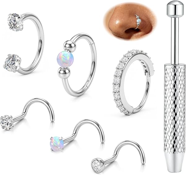 ORAZIO 6 Piezas Piercing Nariz Acero Quirurgico para Mujeres 20G Piercing Septum Piercing Forma De L/S Piercing Nariz Dorado/Plata Nose Piercing Mujer Hombre Joyeria - 1
