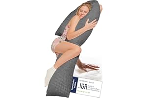 ‎TRAUMREITER Traumreiter Seitenschläferkissen Visco J Form XL langes Wendekissen mit Memory Foam Stütze [orthopädisch] Schwangerschaftskissen zum Schlafen | Stillkissen XXL | Komfortkissen mit Bezug Grau Deluxe