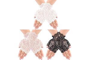 YOLEV 3 Pares Mitones de Encaje para Mujer Guantes de Encaje Recortados Blanco Negro Albaricoque Nupcial Prom Guantes Boda Tea Party Traje Accesorios