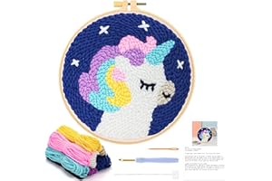 JSRQT Einhorn Kit Punch Needle Anfänger, Stanznadel Stickerei Starter Set für Erwachsene und Kinder, Tier Punch Needle Embroidery Kits mit Einhorn Muster, DIY Stanznadel Starter Set mit Werkzeugset