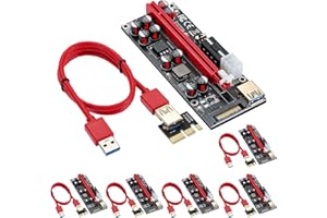 ACTIMED PCIE Riser, GPU Riser 16x a 1x (6PIN/MOLEX/SATA) con 10 Condensadores, Luces RGB Multicolor y Cable USB 3.0 de 60 cm, Tarjeta Adaptadora para Minero Bitcoin (6 Pack)