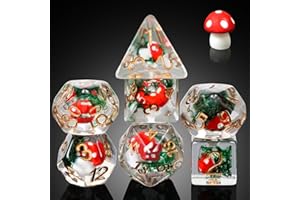 Mushroom Dice Set D&D, DNDND 7PCS Resin D&D Dice Set with Gift Velvet Bag for Dungeons and Dragons Role Playing Games and Tabletop Games（Red Mushroom)