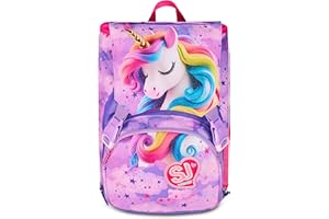 SJ GANG STYLE JAM GANG Zaino Scuola Estensibile Big Unicorn, Viola, Zaino con Divisorio Interno,Unicorno, Tasca Superiore con Ali a Scomparsa, 24 L, Scuola Elementare, Bambina