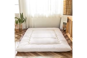MAXYOYO Colchón de futón, acolchado japonés, acolchado para el suelo, acolchado para cama, extra grueso, plegable, transpirable, tumbona para invitados para sofá de camping (blanco roto, King)