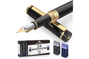 Dryden Designs Fountain Pen - Medium Nib | Includes 24 Ink Cartridges and Ink Refill Converter | Calligraphy Pen, Consistent Writing, Smooth Flow - Intense Black
